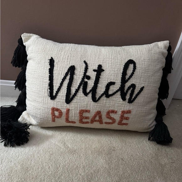 Embroidered ‘Witch Please’ Halloween Pillow with Tassels - Picture 1 of 11